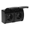 Priză dublă neagră IP44 exterioară 2x2P+E