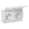 Priză dublă impermeabilă albă IP44 2x2P+E