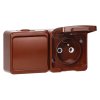 Priză aplicată simplă 2P+E cu capac + comutator unipolar, IP44, SMART, maro