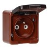 Priză aplicată simplă 2P+E, rezistentă la stropire cu capac fumuriu, IP44, SMART, maro