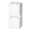 Priză dublă aparată 2x2P+E, rezistentă la stropire cu capac, verticală, IP44, SMART, albă