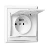 Priză încastrată simplă 2P+E, rezistentă la intemperii cu capac Luna, 16A, 250V, PT-16LH, albă
