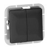 Întrerupător cu două butoane încastrat Pearl, 10A, 250V, WP-2P, negru