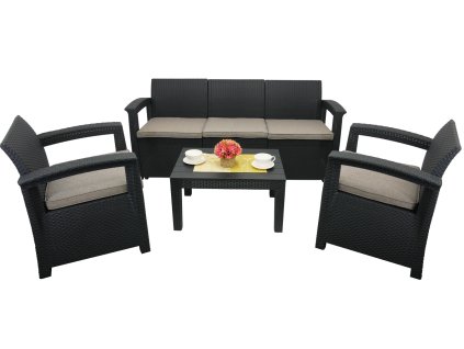 KOMPLET VRTNEGA PISANA - ANTRACIT (2 FOTELJA, MIZICA, VELIKA SOFA) *4233