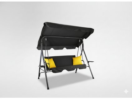 VRTNA GIBALKA A-TYPE 170 x 118 x 153 cm ČRNA Z RUMENIMI PODLAGAMI IN STENJAKI ZA KAVNE SKODELICE *9689