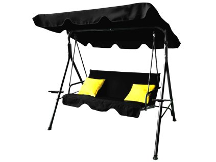 VRTNA GIBALKA A-TYPE 170 x 118 x 153 cm ČRNA Z RUMENIMI PODLAGAMI IN STENJAKI ZA KAVNE SKODELICE *9689