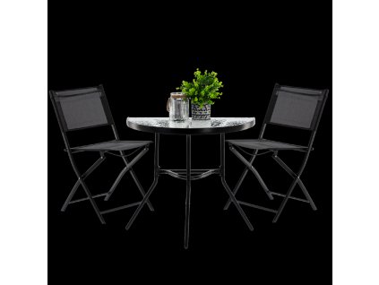 BAKONSKI SET ZA NA TERASO - POLKROGAST DOSTOL + 2 ZLOŽLJIVI STOLI - ČRN *7132