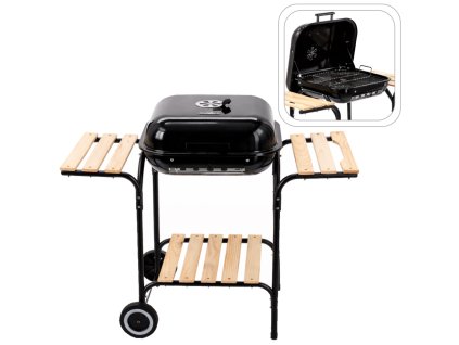 AMERIŠKI OGLJENI ŽAR S STRANSKIMI POLICAMI IN KOLESCEMI 97,5 x 49 x 82,5 CM *0155