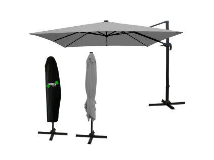 VRTAČNI SONČNIK 3 x 3 M SIV "ROMA" Z ETUJI IN LED *1558