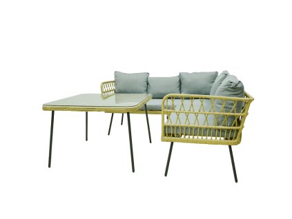 KOMPLET VRTNEGA RAZTVARJA (KOTNA SOFA, MIZICA) - RJAVA, BLAGA - SIVA *3354