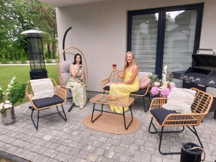 SET VRTNEGA POHODJA (SOFA, 2 STOOLI, MIZICA) - RJAVA, VZGLAVNIKI - ČRNA *3415