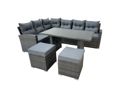 SET VRTNEGA POHIŠTVA (KOTNA KAVČA, 2 TABURETA, MIZA) - SIVA, BLAGE - SIVA *3453