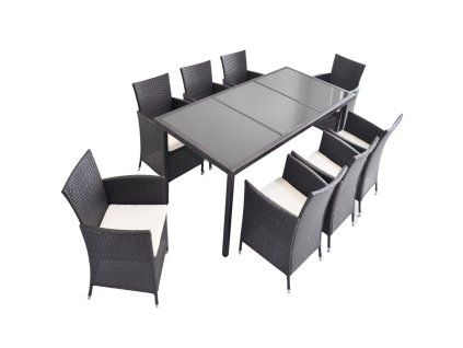 SET RATANOVEGA MOBILJARJA (MIZA + 8 STOLČKOV) RJAVA + BEŽ PODLOGA *1685
