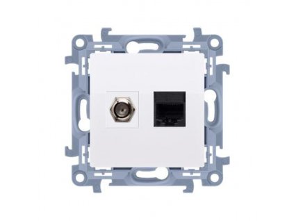 Vtičnica SAT "F" + RJ45 Simon 10 modul bela