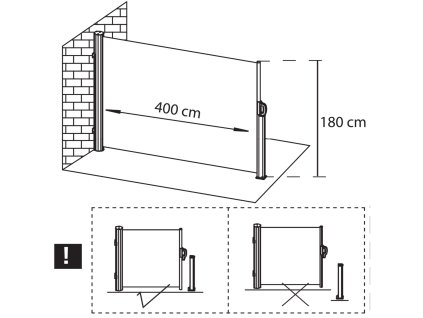 Bočná markíza  400 X 180 CM čierno sivá AW0007