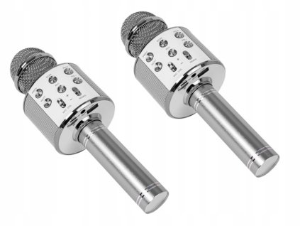 Brezžični karaoke mikrofon komplet srebrn + srebrn PRM402