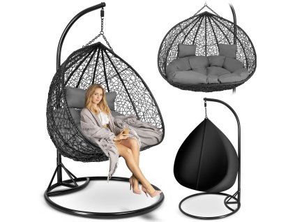 Viseči vrtni stol Hawana Duo črni + sivi blazini Sofotel