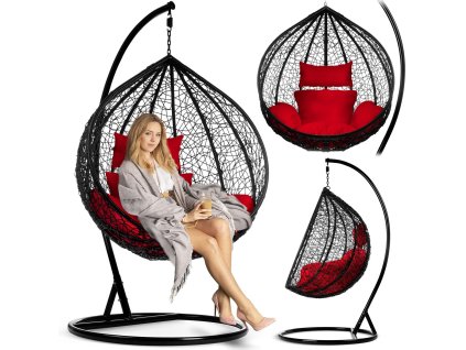 Viseči vrtni stol Havana črna + rdeče blazine