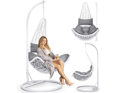 Viseči vrtni stol Cabana bela + sivi blazini