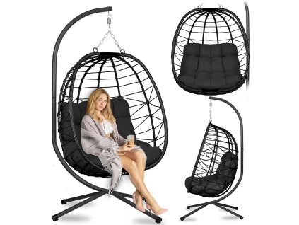 Viseči vrtni stol Tihuana črno + črne blazine Sofotel