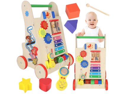 Lesena izobraževalna kocka 6v1 za voziček