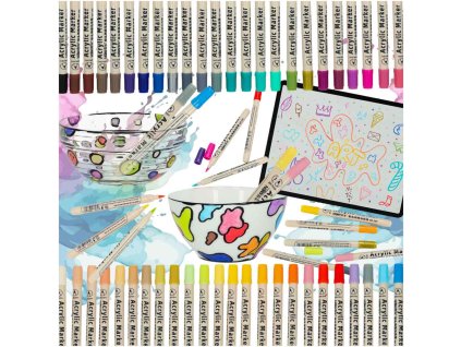 Markery akrylowe do tkanin kamieni pisaki flamastry mazaki wodoodporne DIY 48 szt 168073