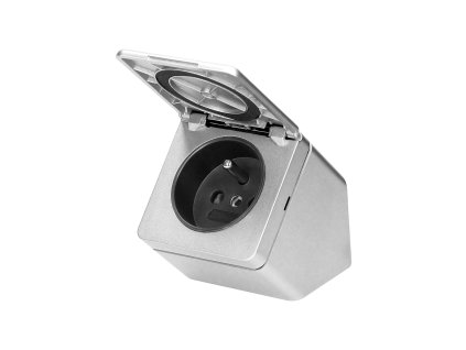 Srebrna vtičnica z zaščitnim pokrovom za pohištvo, IP44