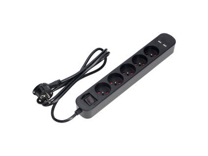 Prenapetostni razdelilnik 5x vtičnice + 2x USB, 1,5m kabel