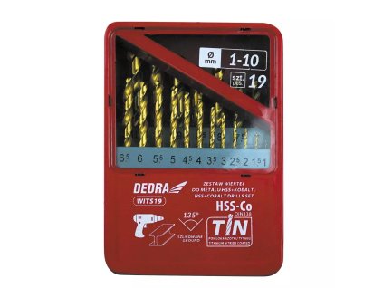 19-delni komplet svedrov HSS za kov + kobalt + TiN, 135° WITS19
