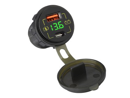 USB + USB-C avtomobilski polnilec z voltmetrom