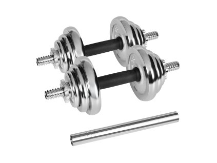 Nastavljivi kromirani liti ročaji v kovčku z utežnimi palicami, set 20 kg REBEL ACTIVE