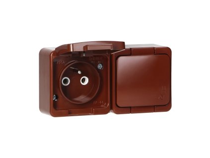 Nadometna dvojna vtičnica 2x2P+E, vodotesna s pokrovom, IP44, SMART, rjava