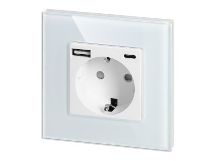 Dvojna vtičnica z USB-A + USB-C polnilnikom, Schuko, 5V DC, 3A, bela