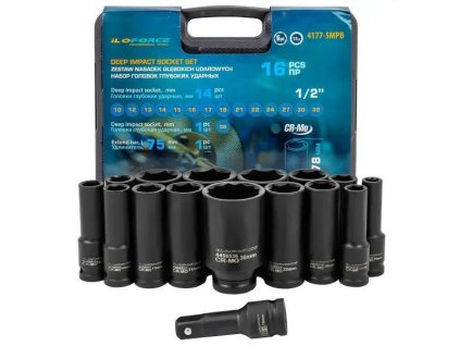 ILOFORCE Set globokih udarnih nastavkov 1/2" 16 kosov + kovček