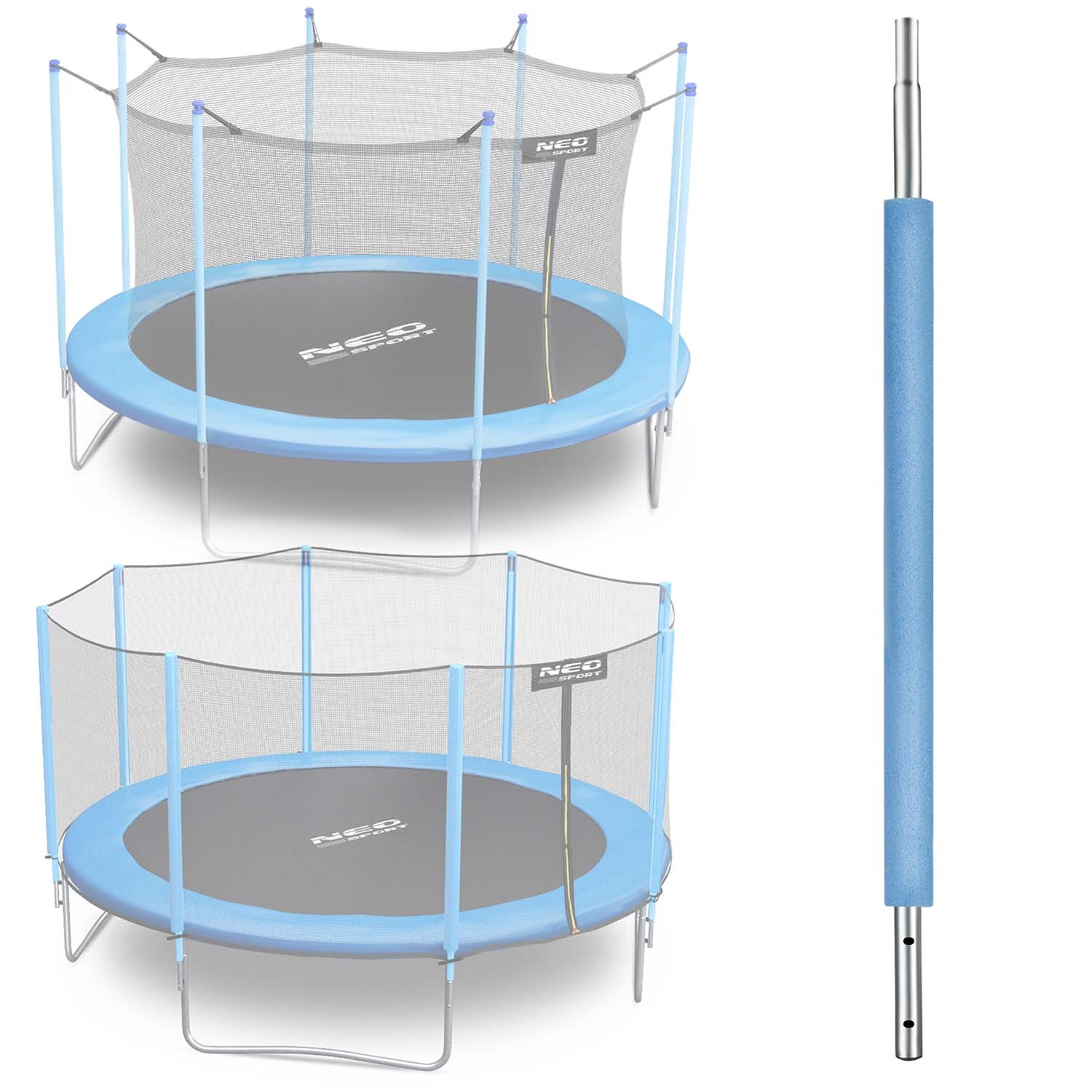 Neo-Sport Spodnji steber trampolina z zunanjo in notranjo mrežo 252 - 435 cm moder