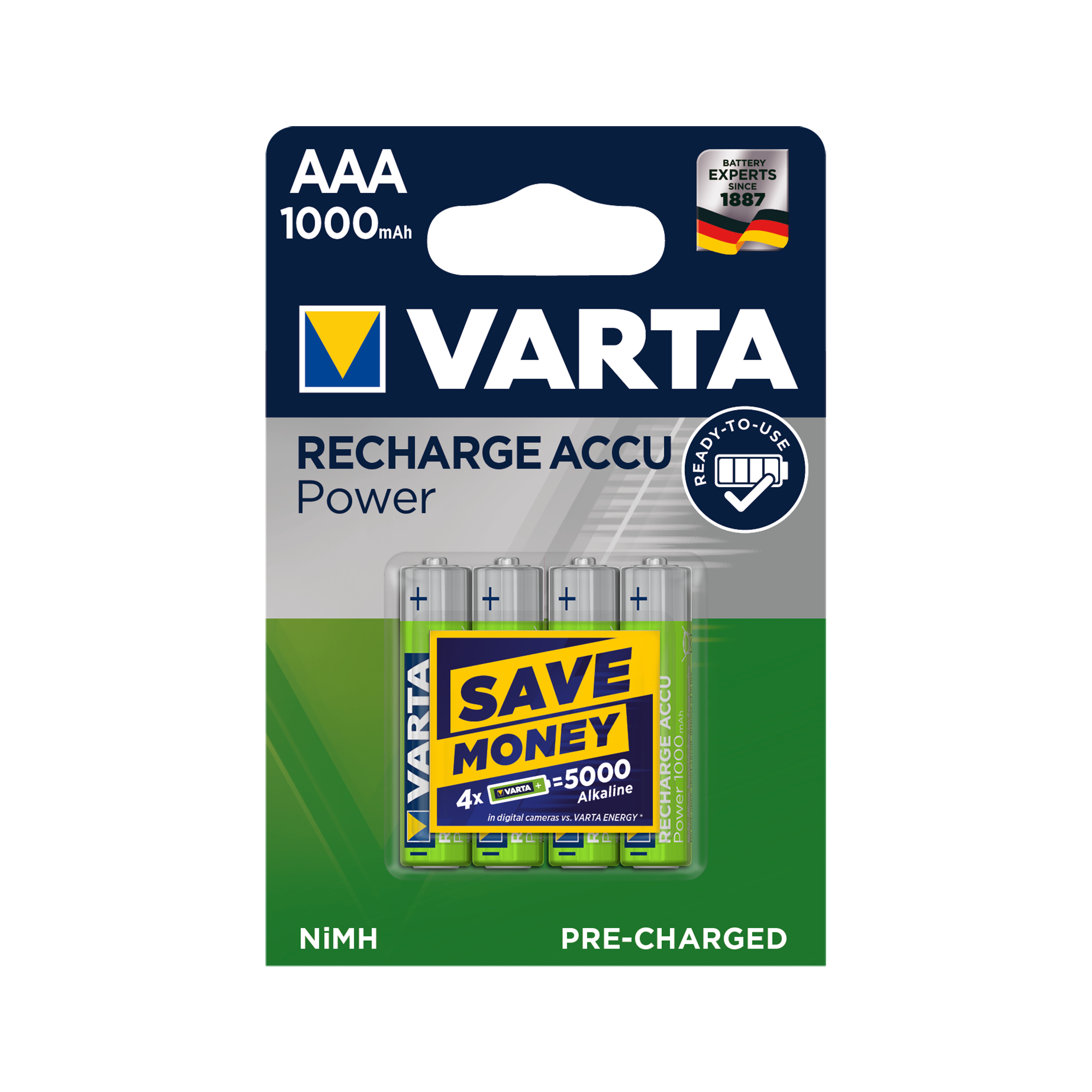 Polnilne baterije VARTA AAA 1000mAh 4kos/bl,