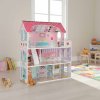 Domek dla lalek drewniany MDF mebelki 70cm rozowy LED 180451