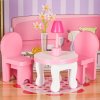 MDF lesena hiška za punčke + pohištvo 70cm roza LED