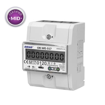 3-fázový multitarifný elektromer s RS-485, 80A.  4,5 modul, DIN TH-35mm