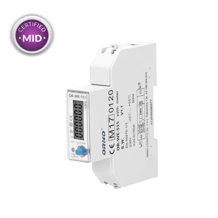 1-fázový multitarifný elektromer s RS-485, 100A MID, 1 modul, DIN TH-35mm