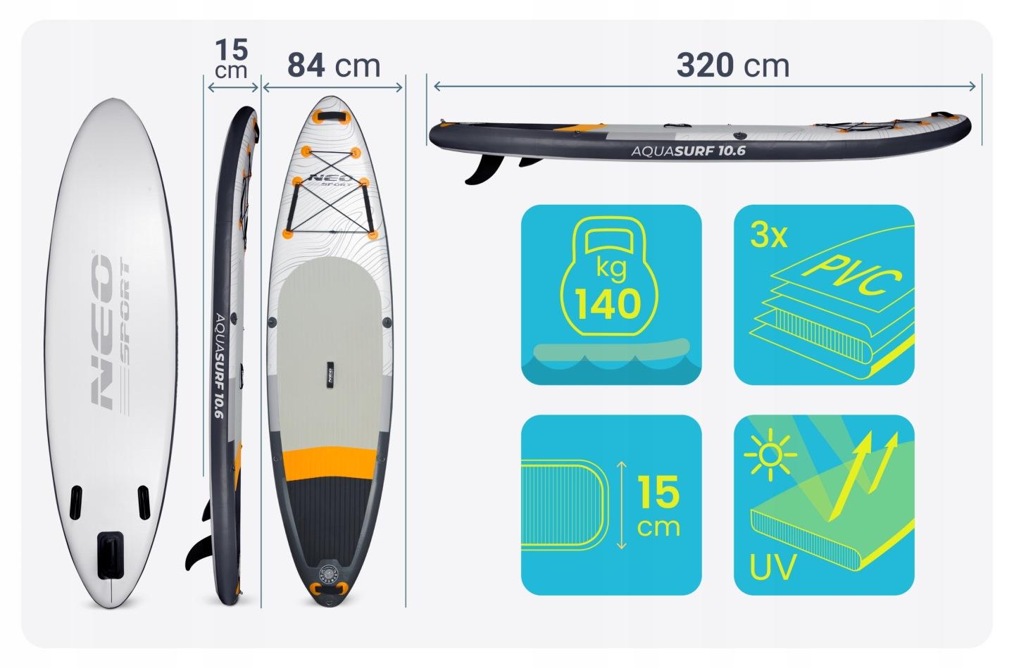 Detail produktu Nafukovací paddleboard Aquasurf 320 × 84 x 15 cm s príslušenstvom J-170211