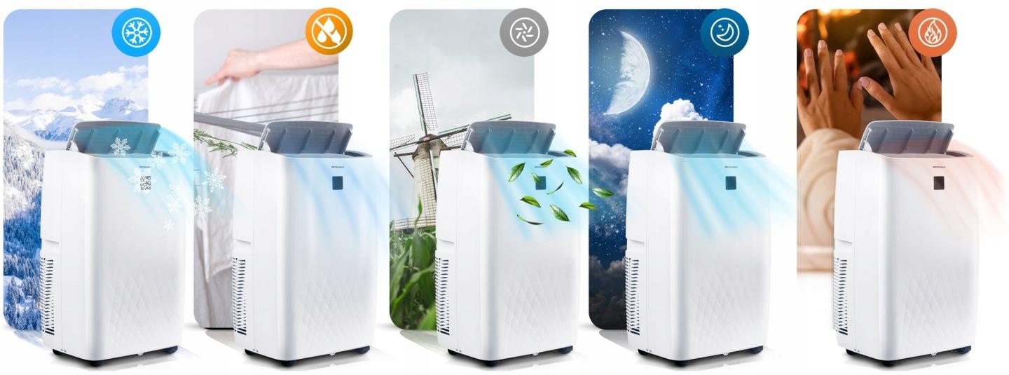 Detail produktu Mobilná klimatizácia 5 v 1 s kúrením a odvlhčovaním 14000 BTU + okenné tesnenie Berdsen BD-581 J-358100-359900