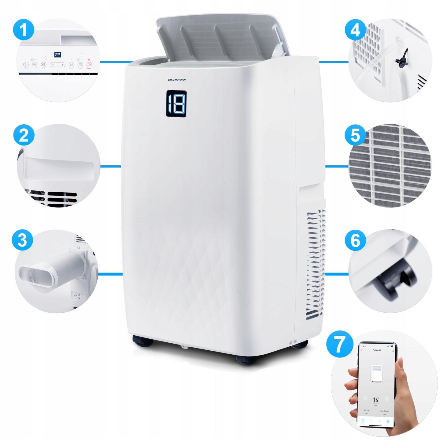Detail produktu Mobilná klimatizácia 5 v 1 s kúrením a odvlhčovaním 14000 BTU + okenné tesnenie Berdsen BD-581 J-358100-359900
