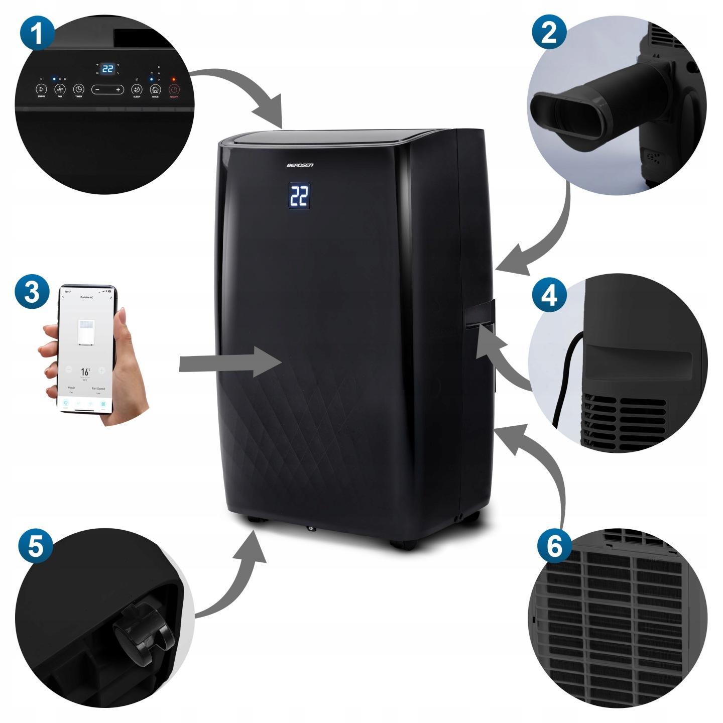Detail produktu Mobilná klimatizácia 14000 BTU s kúrením, odvlhčovaním a okenným tesnením Berdsen BD-581 J-358101-359900