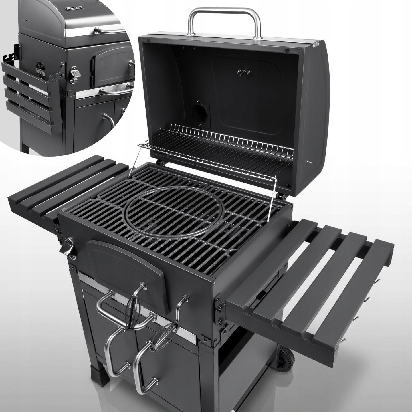 Detail produktu Záhradný gril na drevené uhlie s poklopom, komínom a liatinovým roštom Berdsen BD-893 J-389300