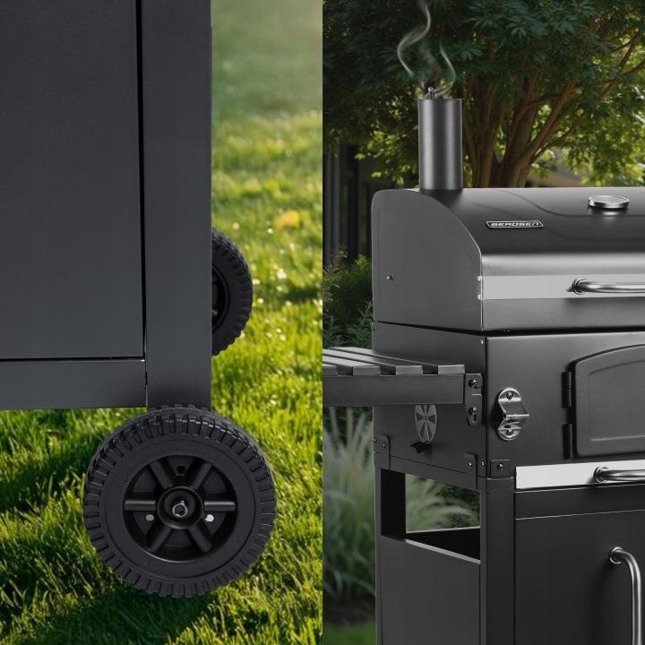 Detail produktu Záhradný gril na drevené uhlie s poklopom, komínom a liatinovým roštom Berdsen BD-893 J-389300