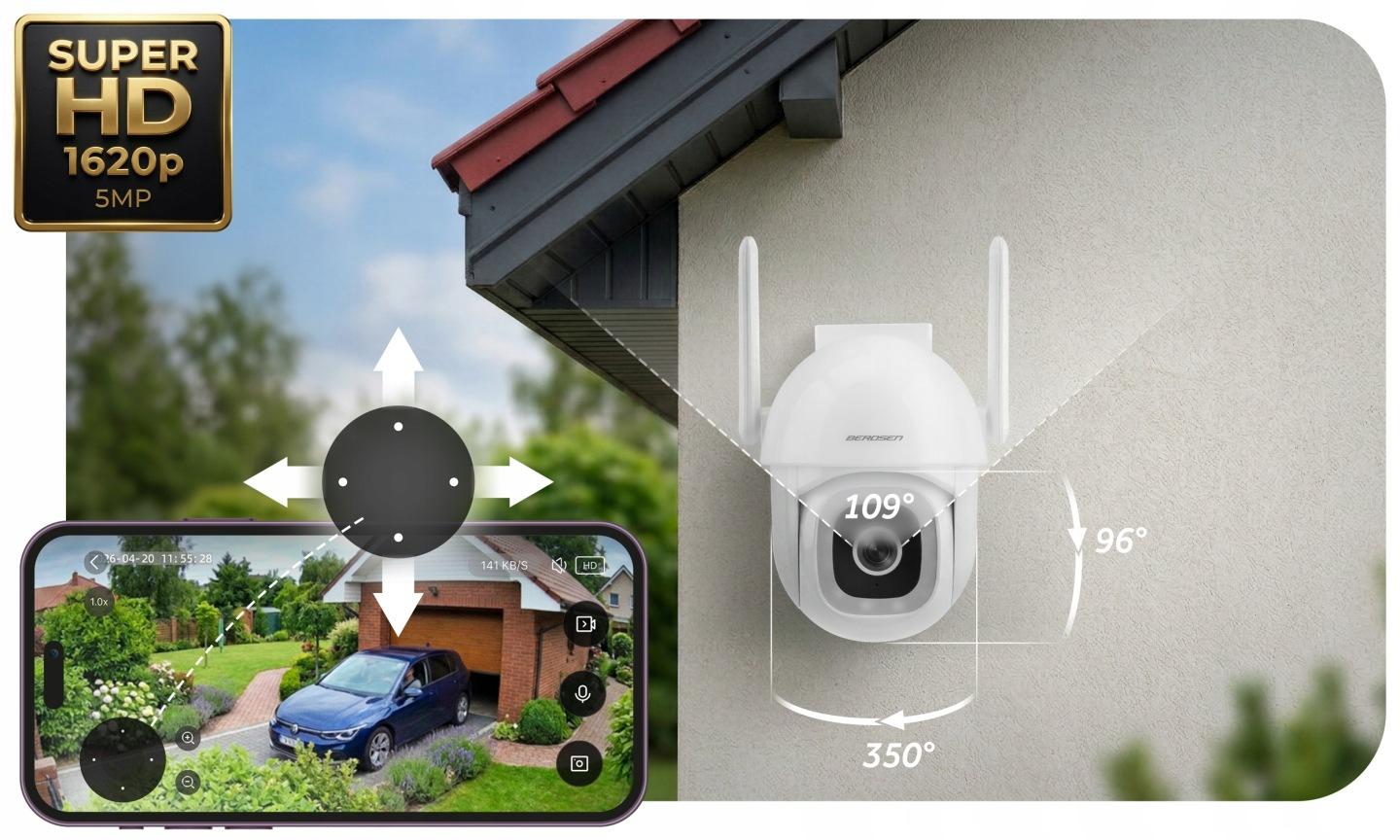 Detail produktu Vonkajšia otočná Wi-Fi IP kamera 5 Mpx Berdsen BD-943 J-394300
