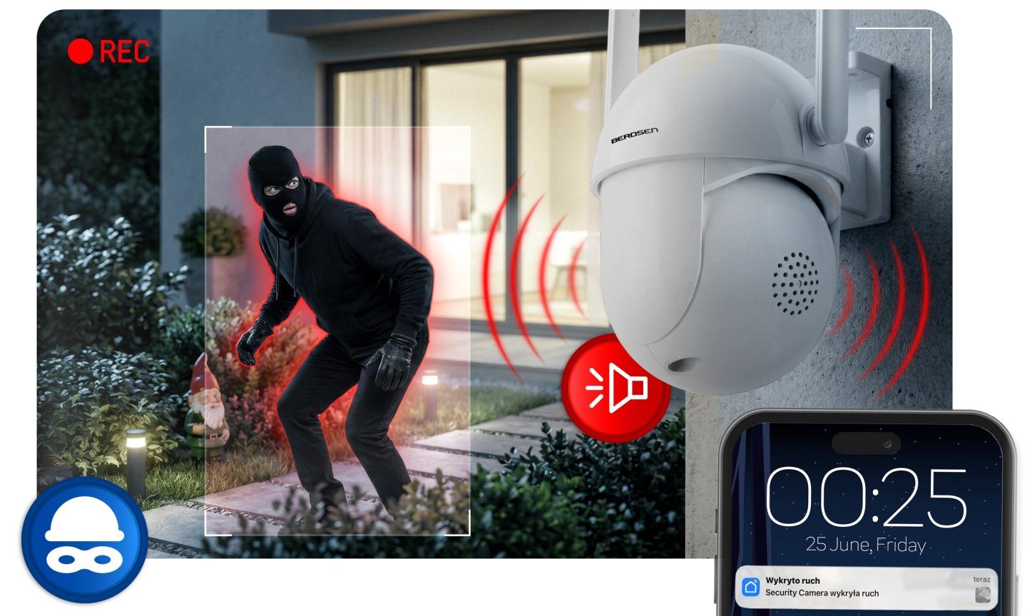 Detail produktu Vonkajšia otočná Wi-Fi IP kamera 5 Mpx Berdsen BD-943 J-394300