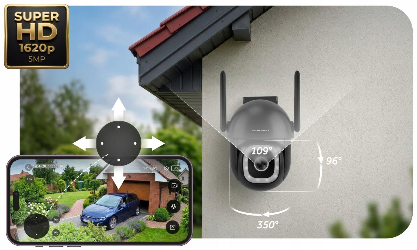 Detail produktu Vonkajšia otočná Wi-Fi IP kamera Berdsen BD-943 5 Mpx J-394301
