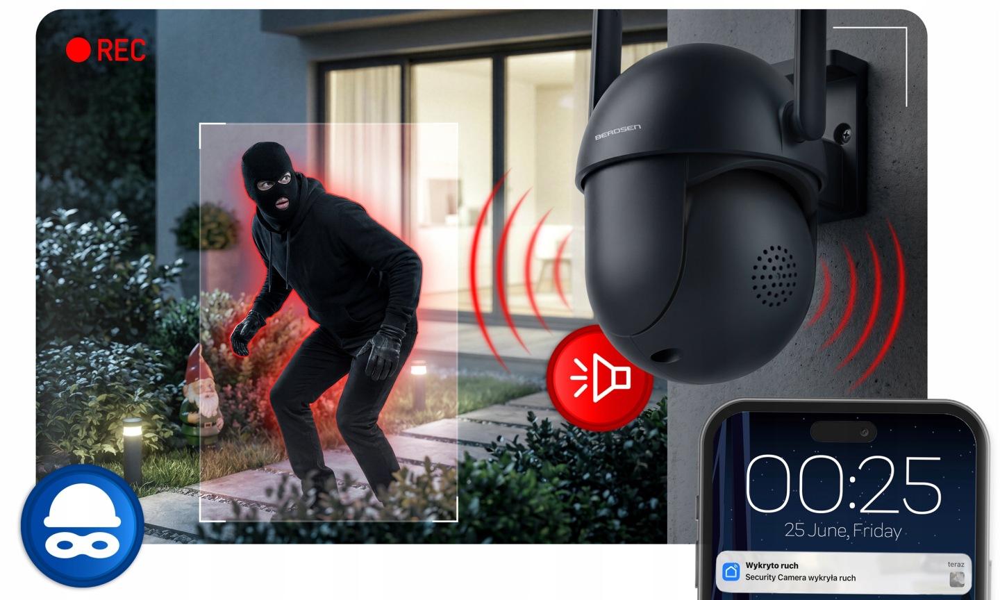 Detail produktu Vonkajšia otočná Wi-Fi IP kamera Berdsen BD-943 5 Mpx J-394301